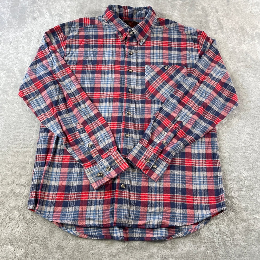 Ranch Tough Flannel Shirt Mens Large Red Plaid Button Long Sleeve Western Casual